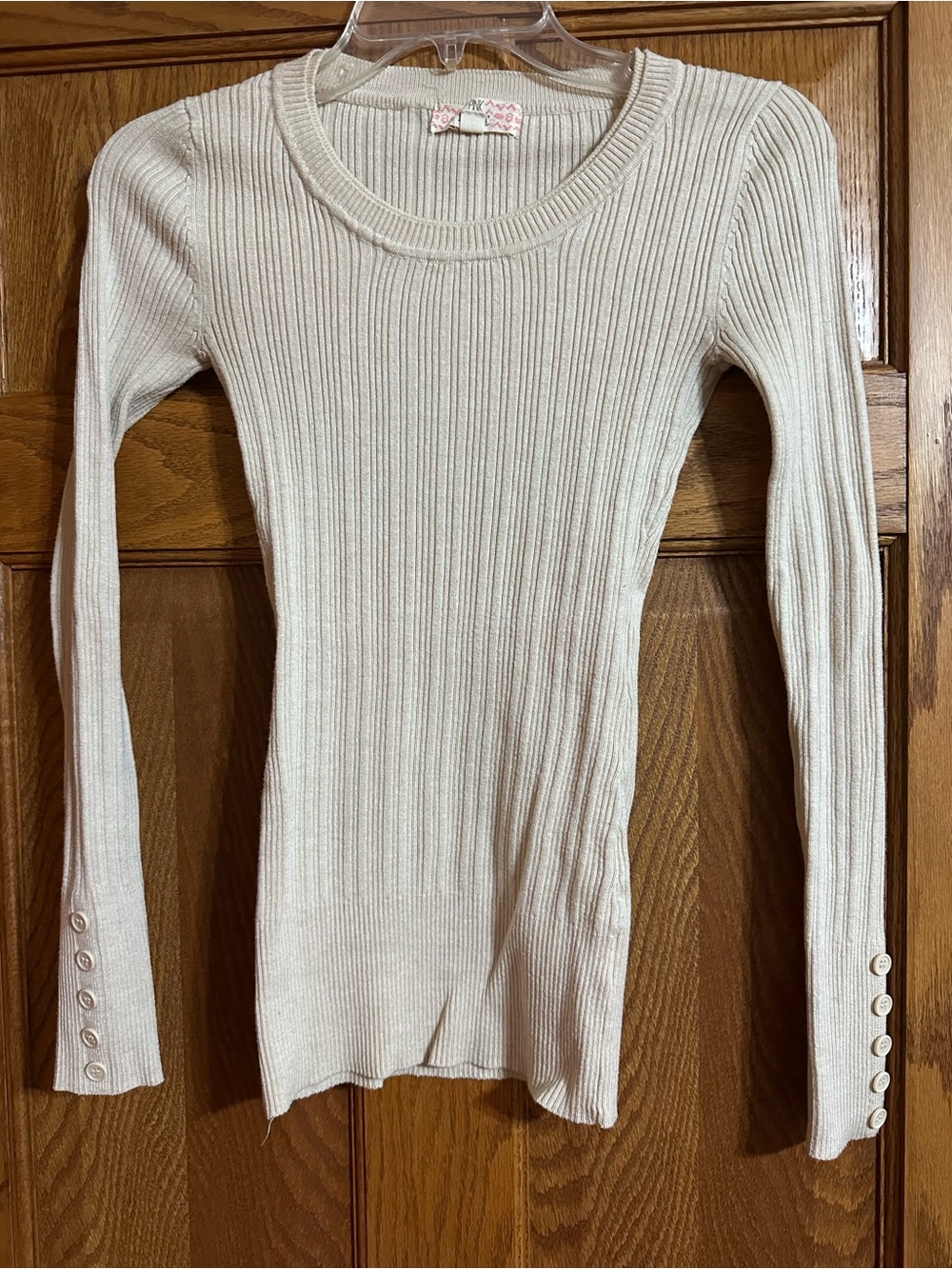 Pink Republic Cream Ribbed Long-Sleeve Crewneck Top